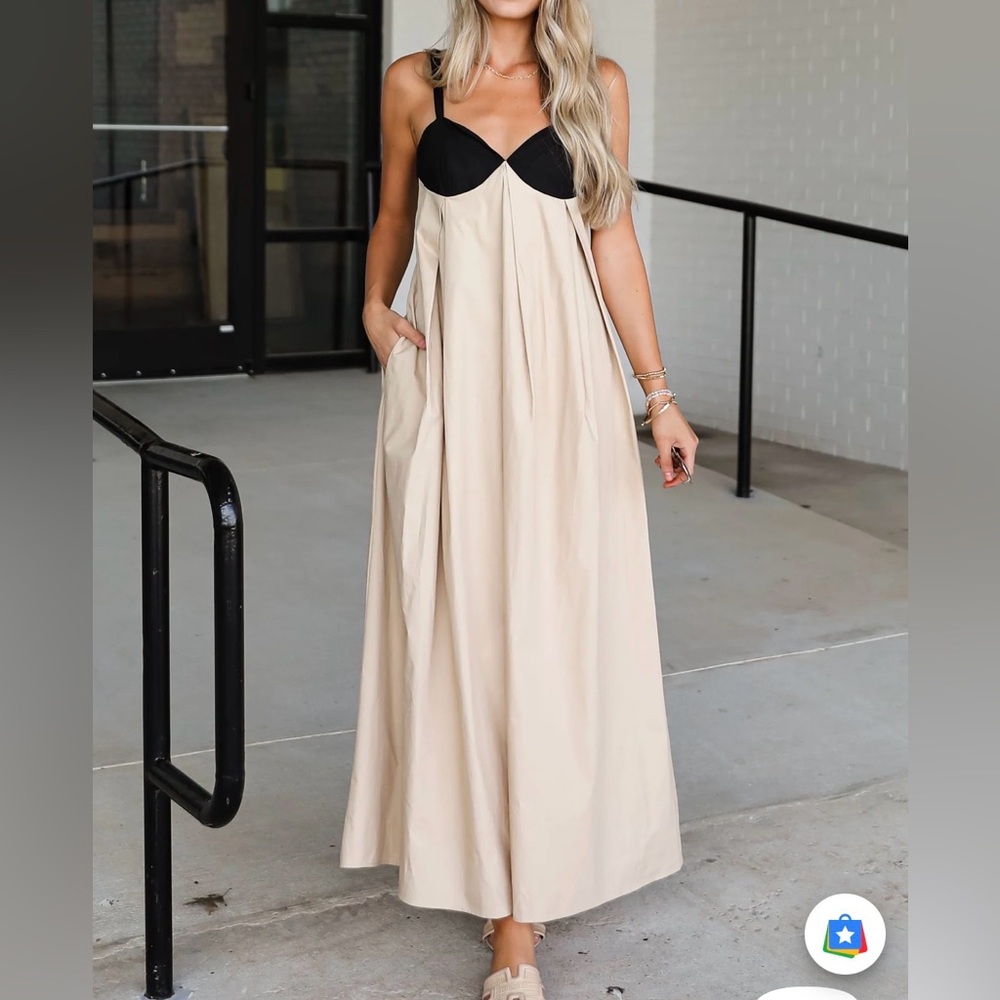 Dress Up Boutique Taupe & Black Colorblock Maxi Dress | NWT | Small